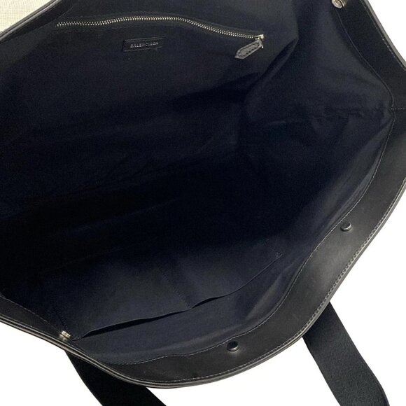 Auth BALENCIAGA Navy Tote 479290 Cream Black Canvas Leather Tote Bag - Picture 15 of 16